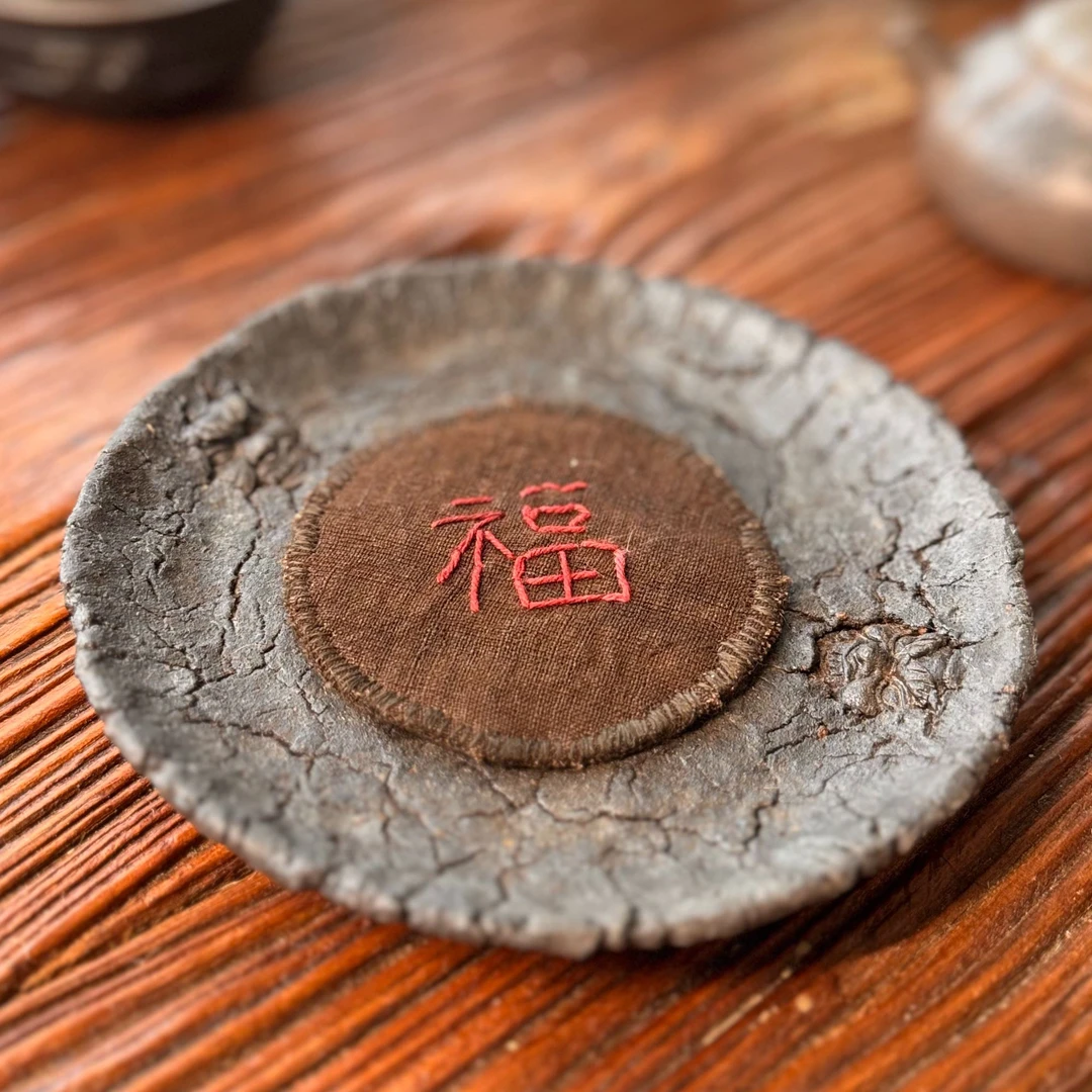 全手工苎麻植物染咖色茶杯垫茶壶垫紫砂壶垫8cm茶垫家用