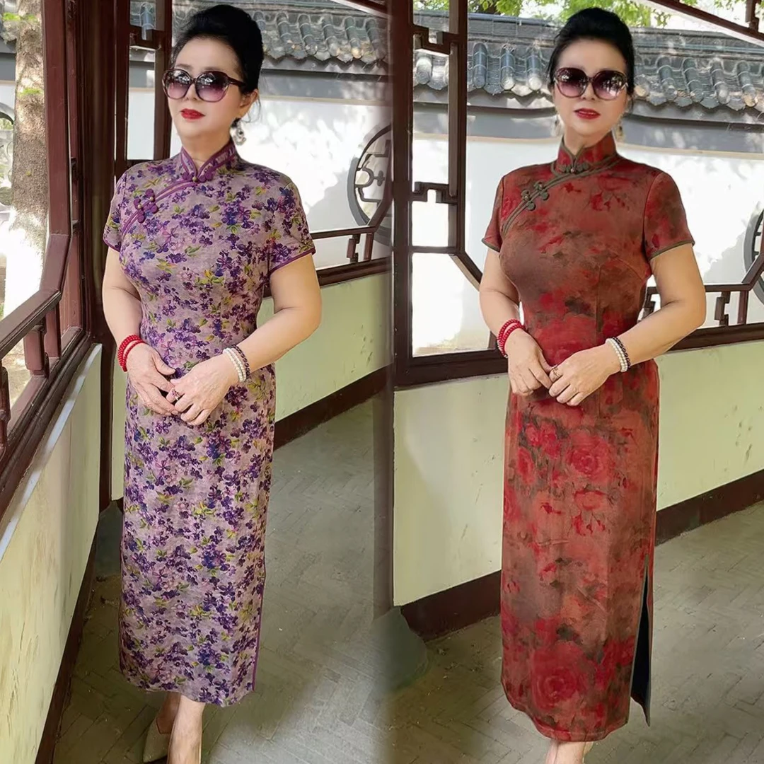 新款修身高弹力旗袍裙半袖