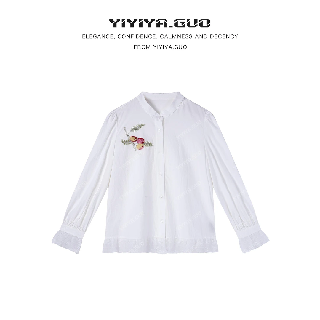 yiyiya.Guo艺艺吖【长安荔枝】立领拼接蕾丝长袖衬衫080278SS52