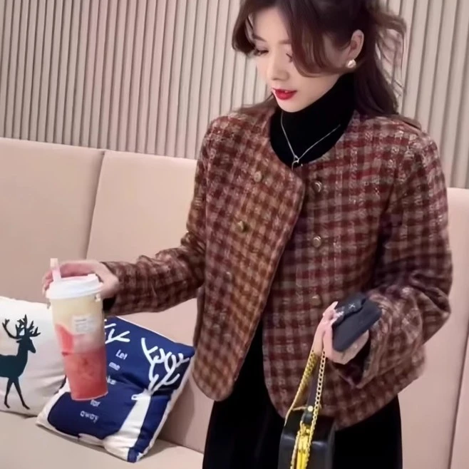 小香风格子短款外套女春秋季外套小个子时尚休闲百搭网红上衣