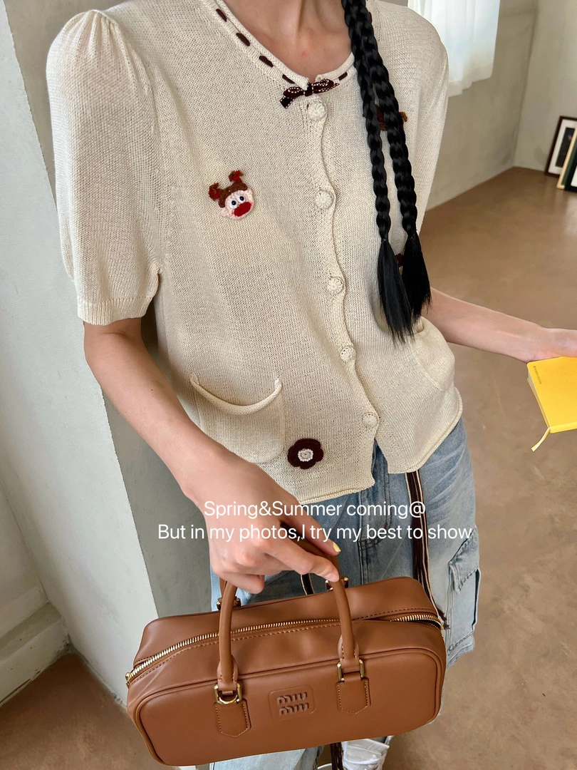 【W_ting】2025新款小众设计师k系列趣味钩花手泡针织上衣7225