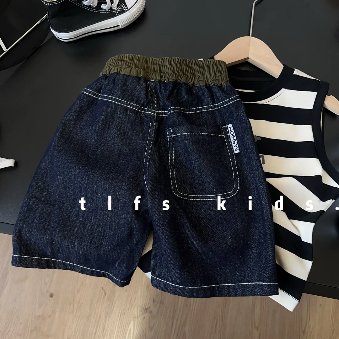 童例「25223绿拼腰牛仔短裤」夏季儿童裤百搭男童女童韩版潮流休闲