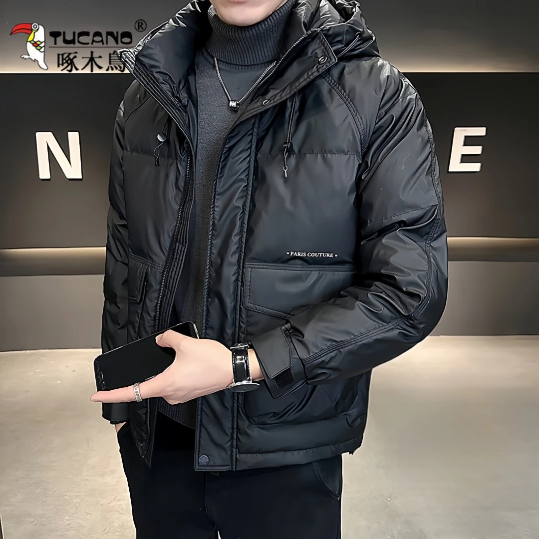 啄木鳥2025年御寒保暖夹克加厚连帽防寒服冬季男士时尚休闲棉衣服