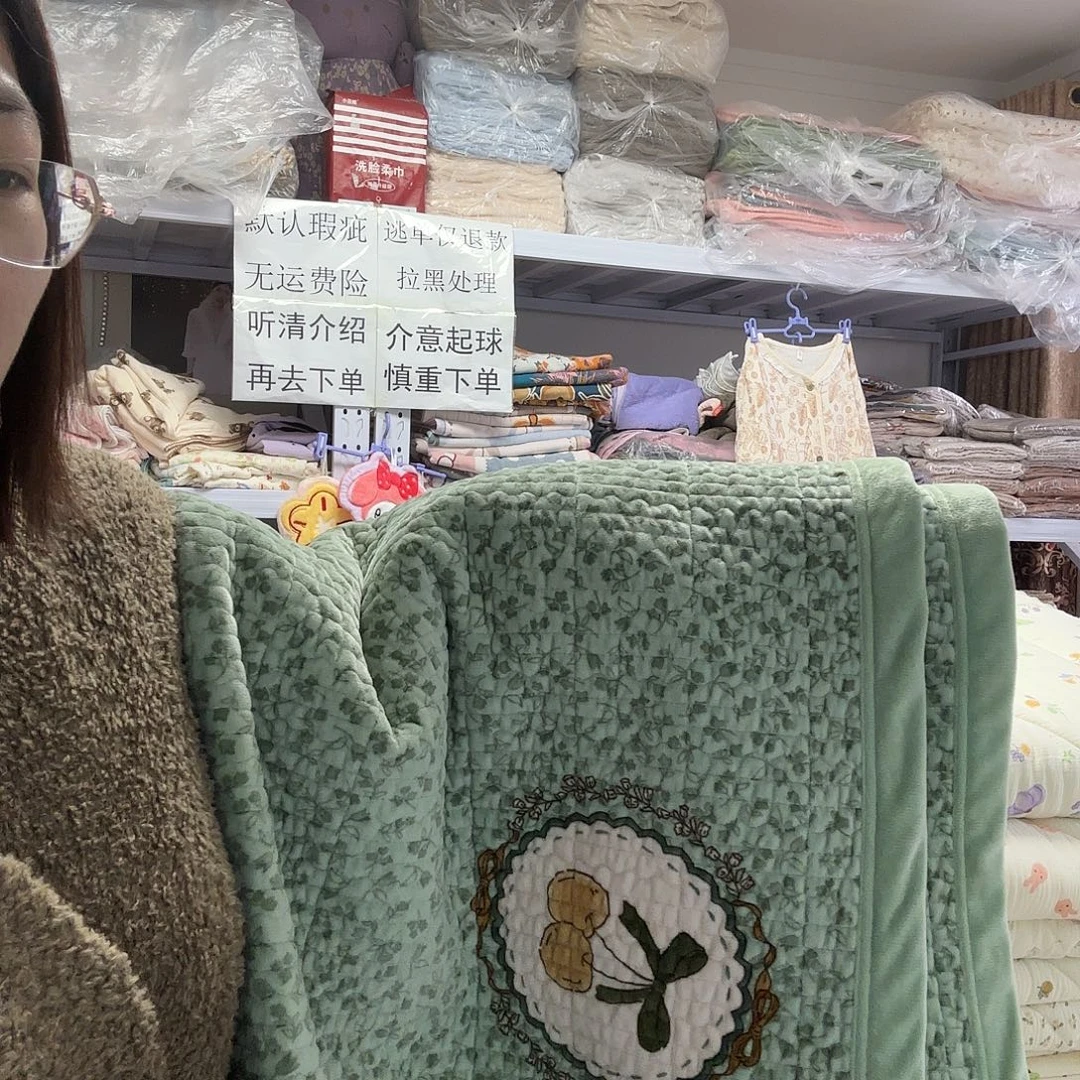 棉双人绿色婴儿绒床盖