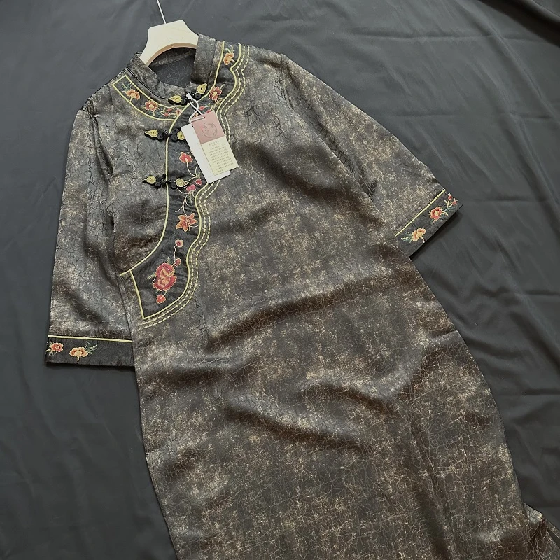 新中式老料重工气质时尚宽松连衣裙2292