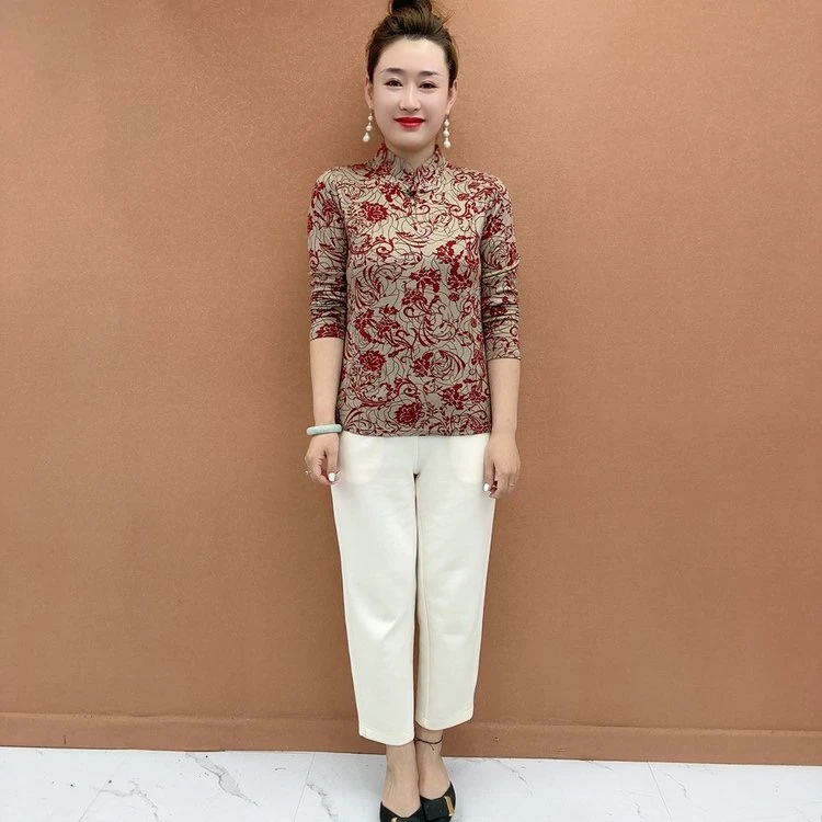 2025新款半高领立领常规中老年女装秋冬秋季妈妈装盘扣