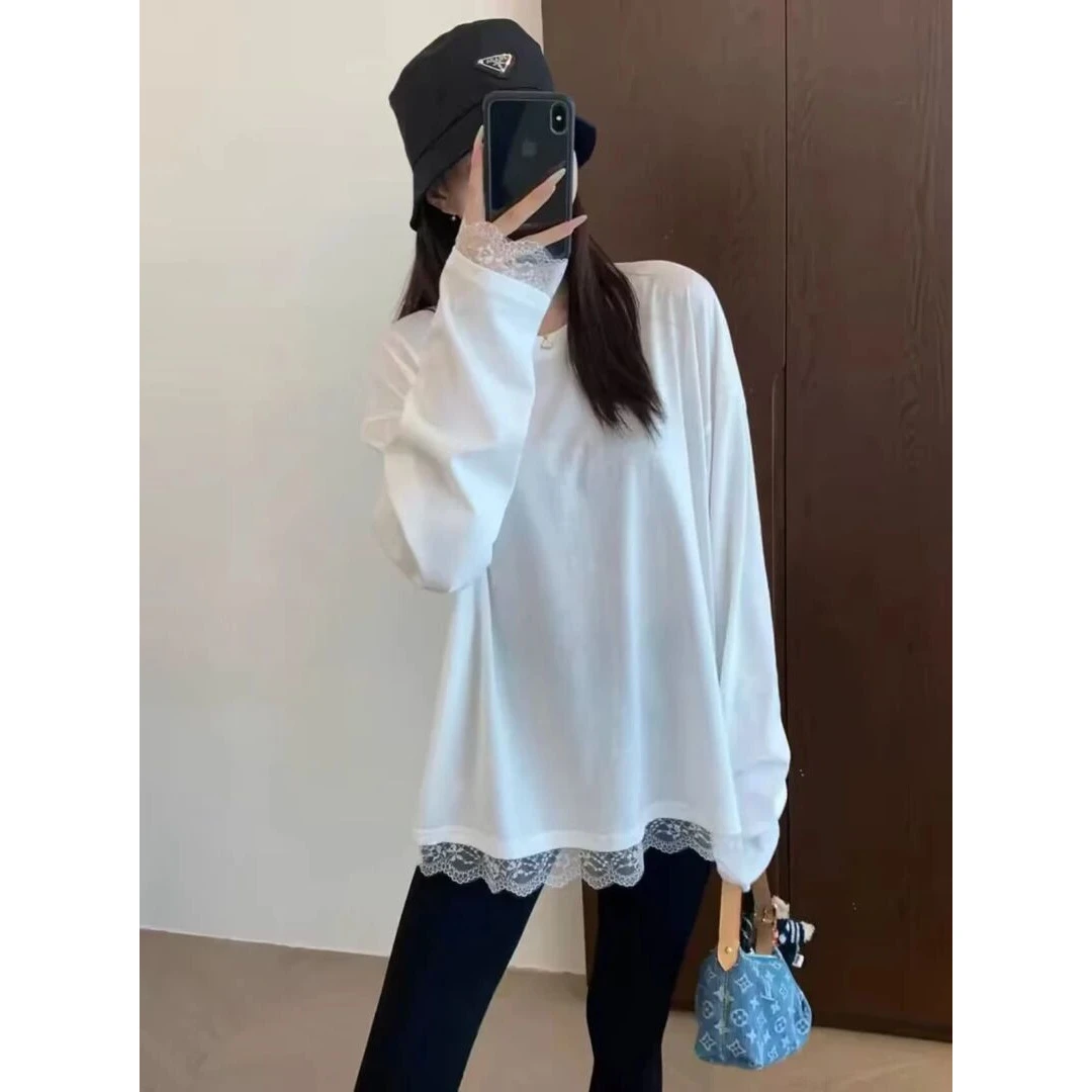 纯色女装蕾丝花边打底衫2025新款春秋内搭外穿显瘦时尚洋气上衣潮