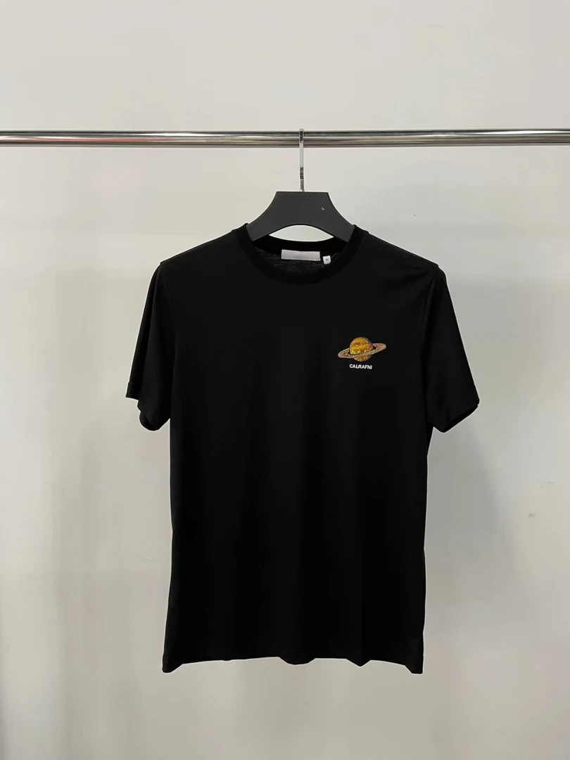 dt927男士夏季高端轻奢黑色重工亮片圆领短袖T恤