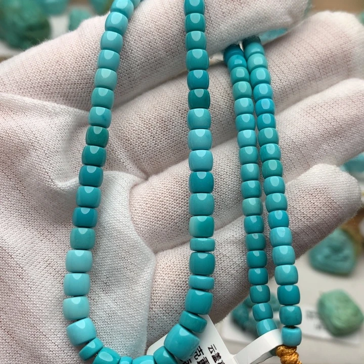 绿松石未镶嵌珠宝奇石高瓷蓝绿直切项链4-6mm