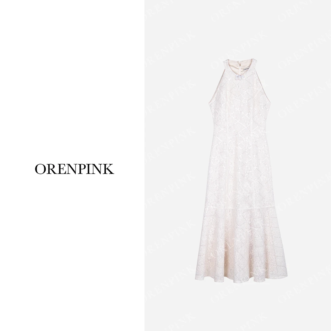 OREN PINK/奥粉25年新款春夏款“月光浮影”高定女装鱼尾连衣裙