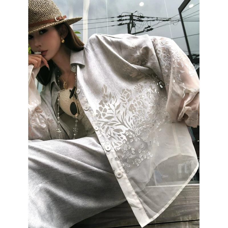 婉君Y【谧光浮纹】夏季气质长袖POLO衫休闲百搭开衫LWJ25B2TZ1580