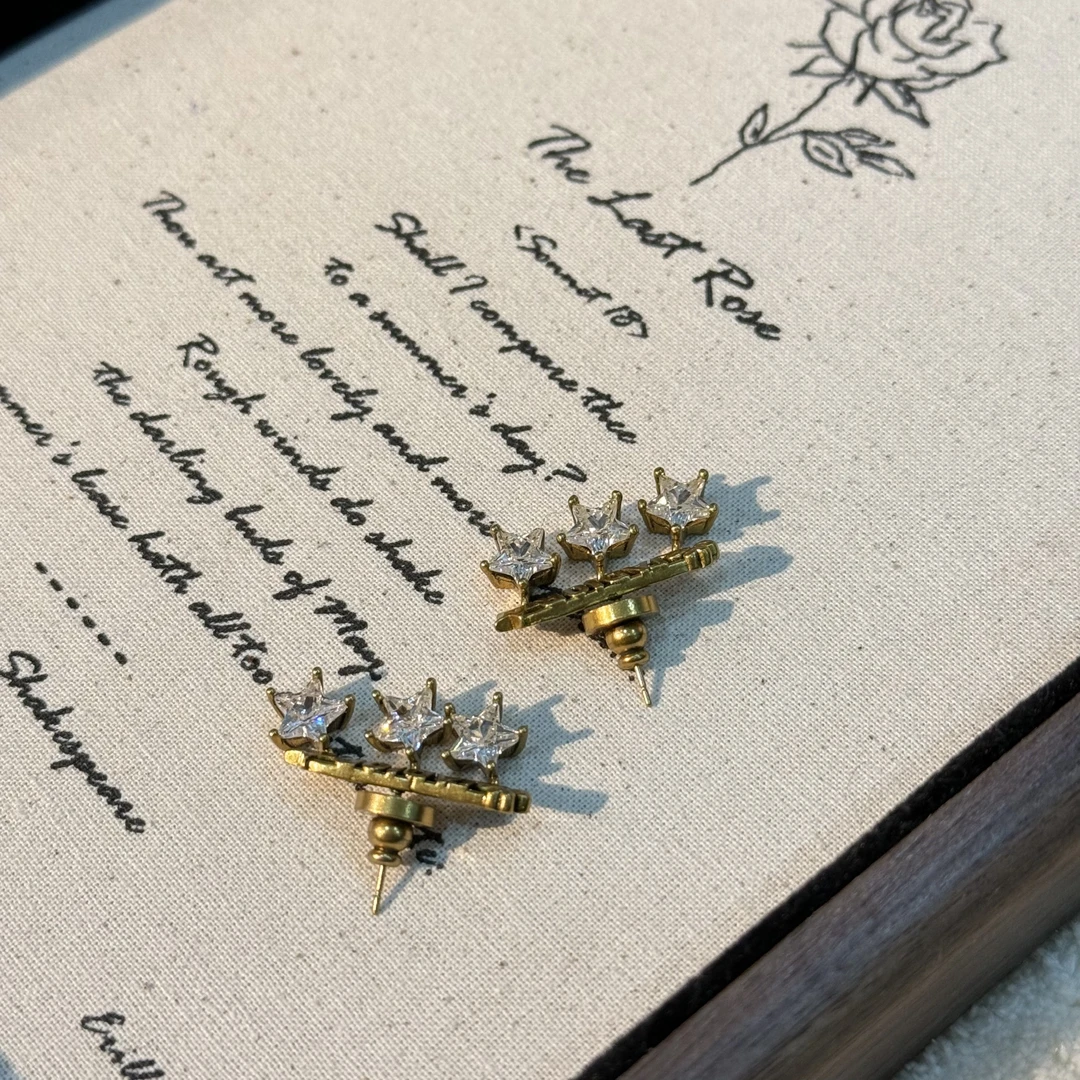 铜合金锆石耳饰 HRY0-铜合金复古星星锆石简约百搭耳钉HRY0-1025