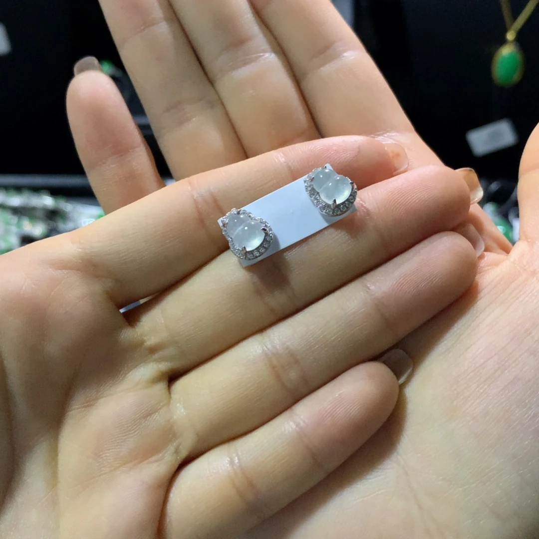 翡翠戒指银S925镶嵌耳钉