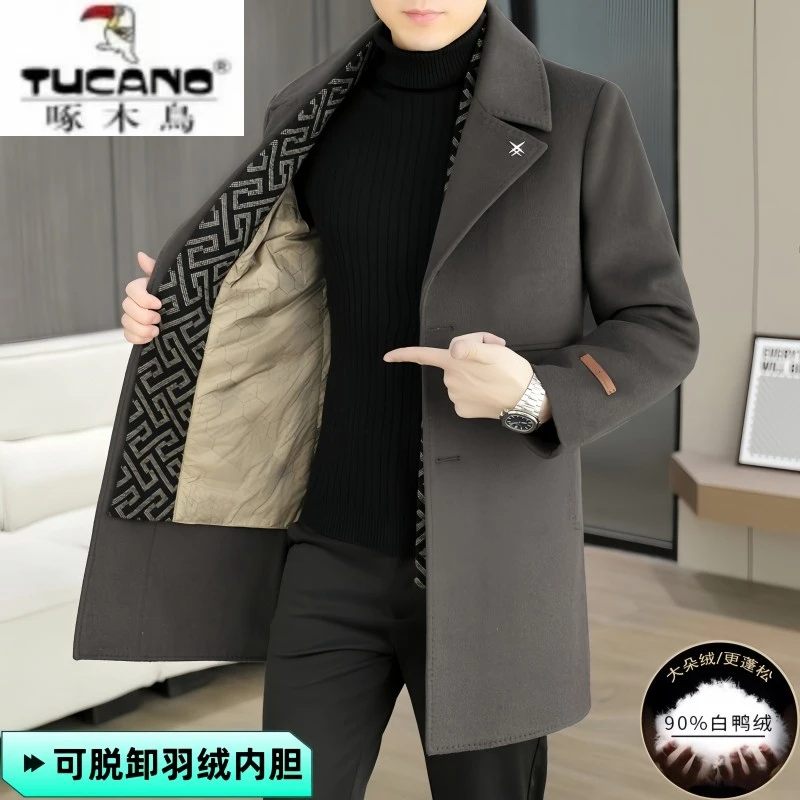 2025年新款秋冬季男士毛呢大衣中长款双面羊毛呢子外套加厚高级感