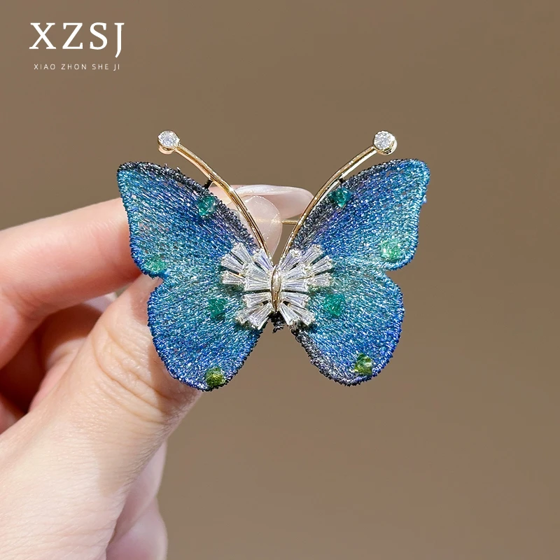 铜锆石胸针 新中式刺绣蝴蝶胸花国风优雅高档别针女旗袍大衣配饰