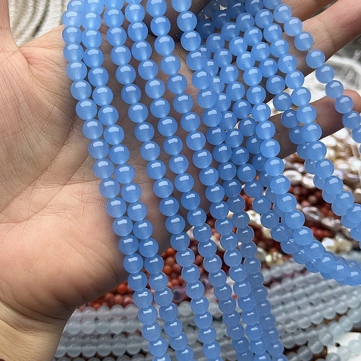 玛瑙/玉髓未镶嵌珠宝半成品一条6mm左右海蓝宝