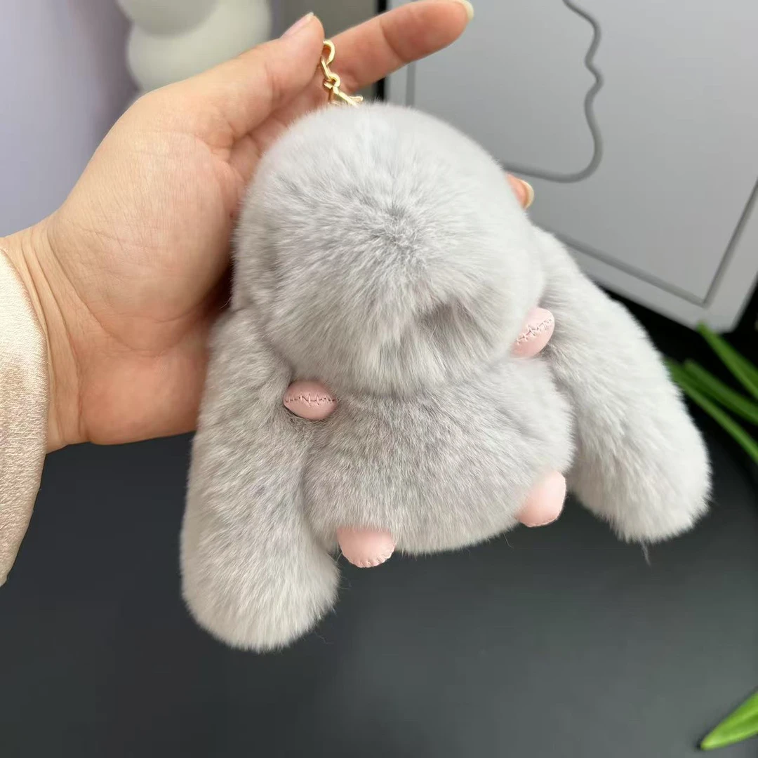 大群新款大耳兔）可爱獭兔毛大耳朵兔子汽车钥匙扣挂饰书包包挂饰