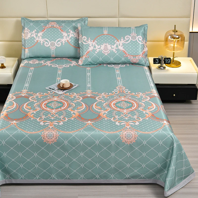 夏季爆款可机洗提花冰丝凉席三件学生宿舍可折叠单双人软席子