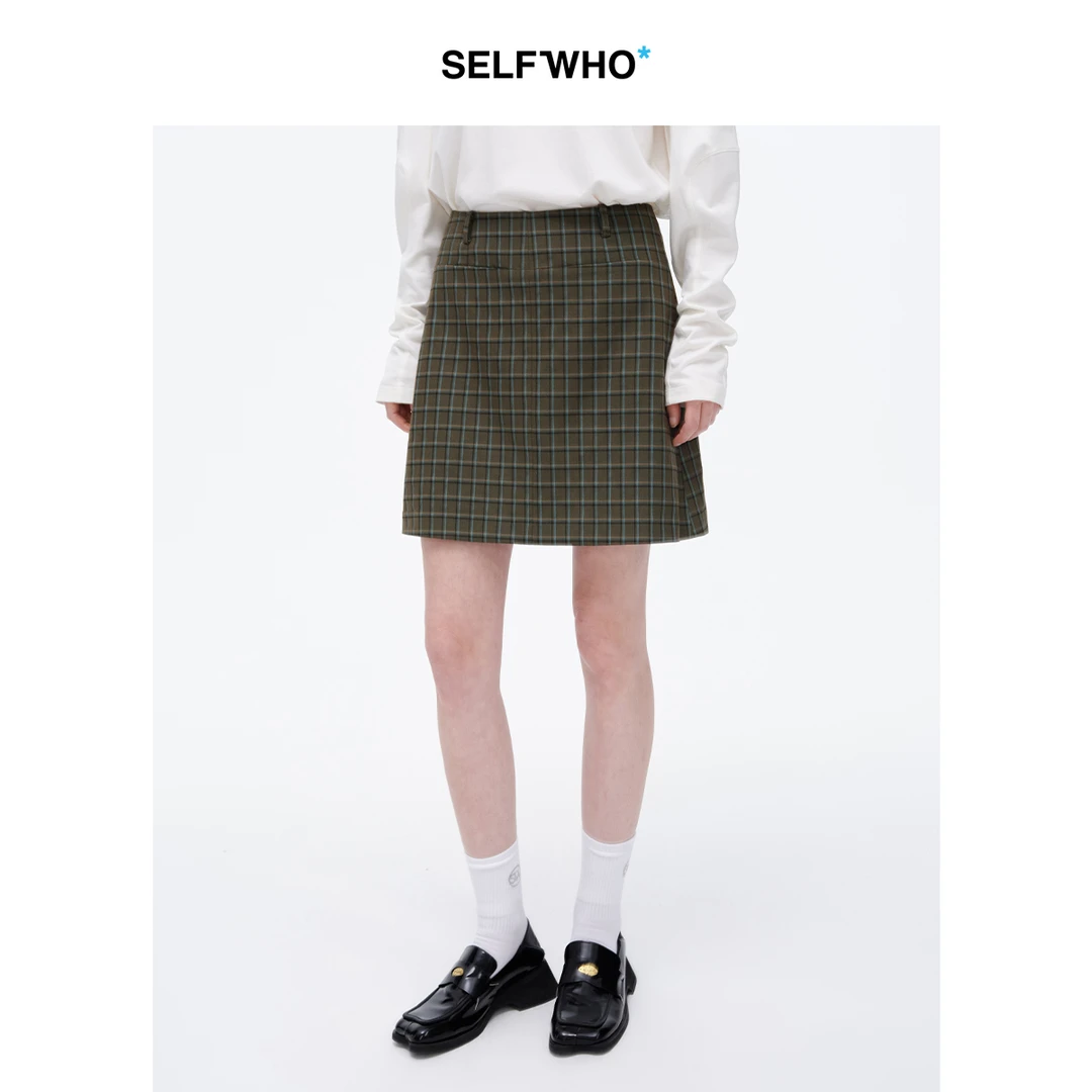 SELFWHO复古绿野仙踪格纹短裙女2025年春季新款通勤高腰a字半身裙