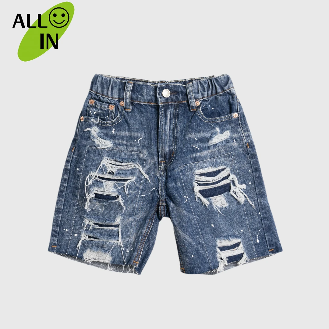 【ALLIN清仓】必入薄款夏季DD新款5分牛仔裤破洞牛仔短裤男童女童