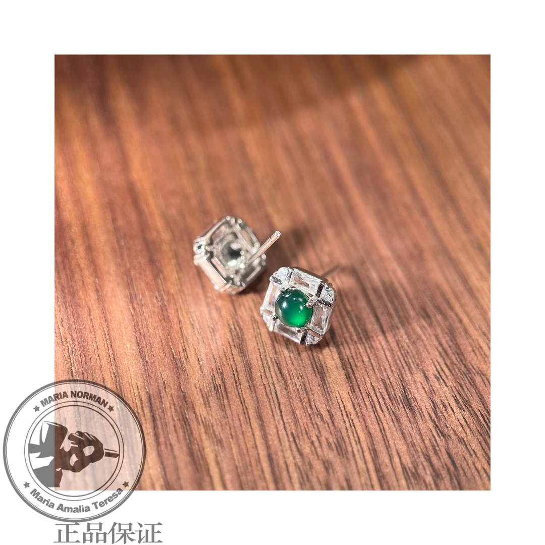 M0345 奥地 ✪【碧波星眸】 Emerald Glance S925银耳钉﹝4.5﹞ 翡翠影