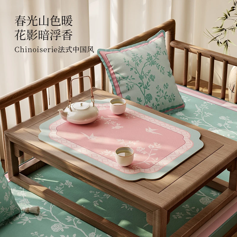 法式中国风台面沥水垫杯垫餐具碗盘杯吸水速干垫子新中式茶席樱落