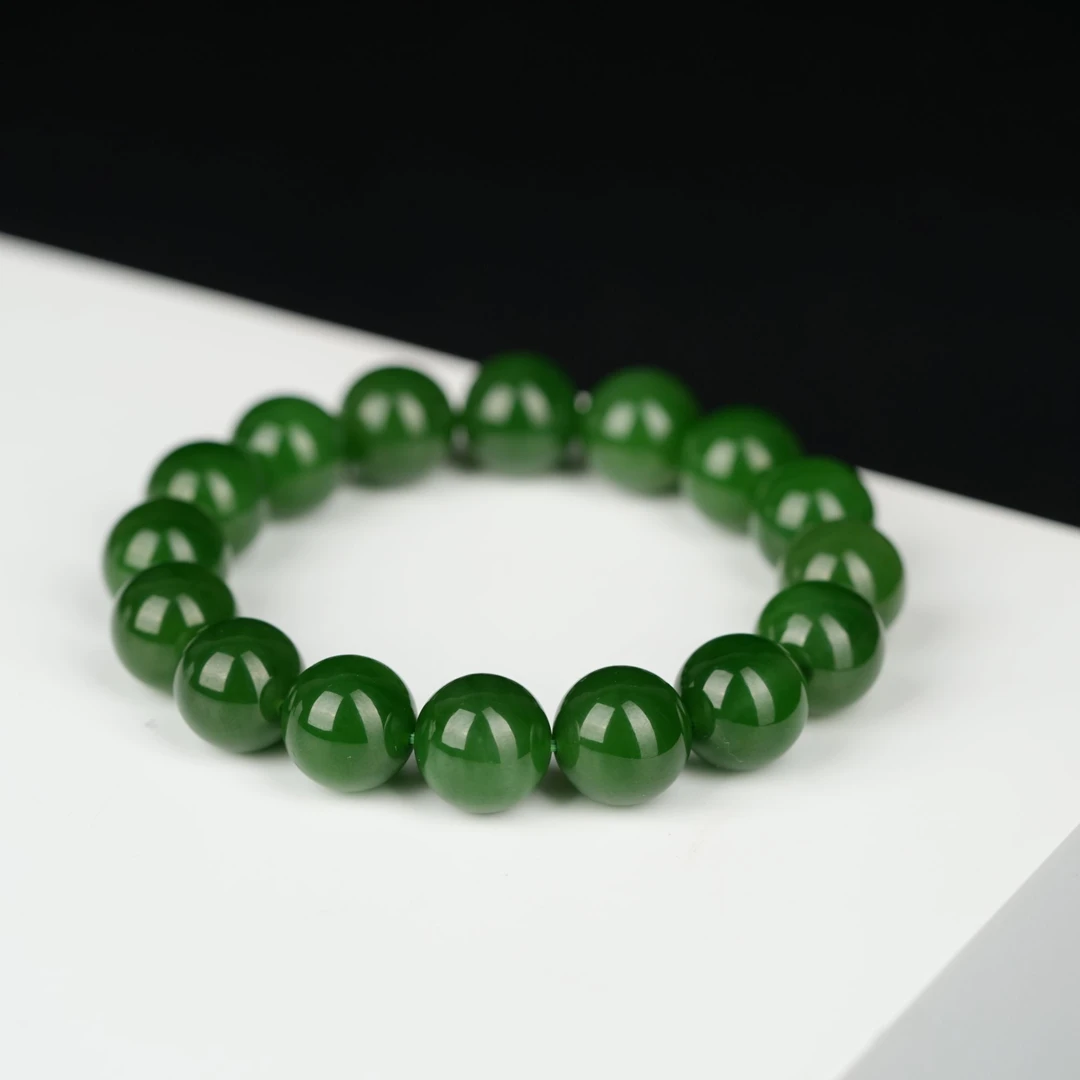 典藏级 和田碧玉辣绿手串 13mm± H20350