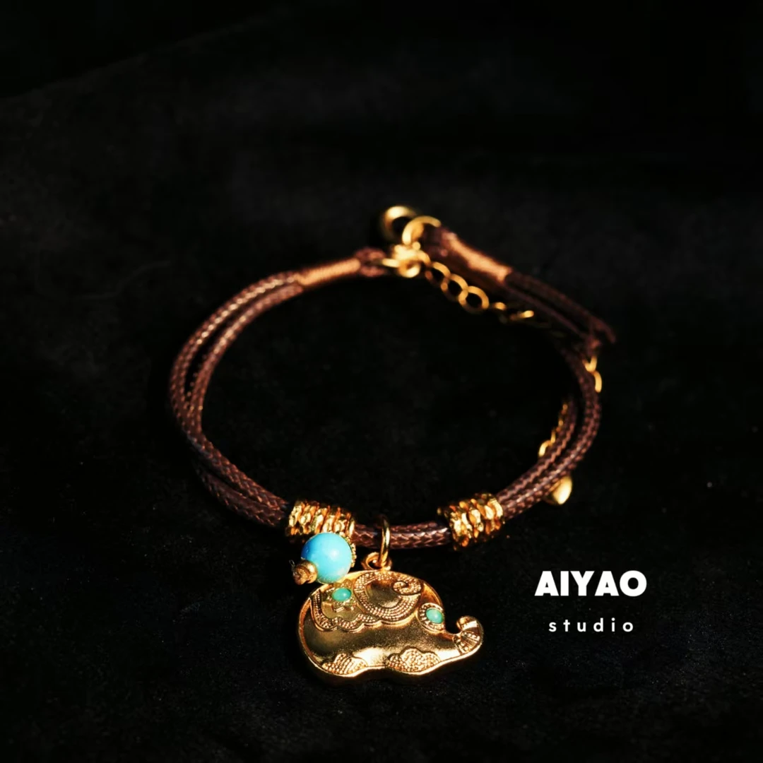 合金手链 【AIYAO】油腊绳小象手链B19