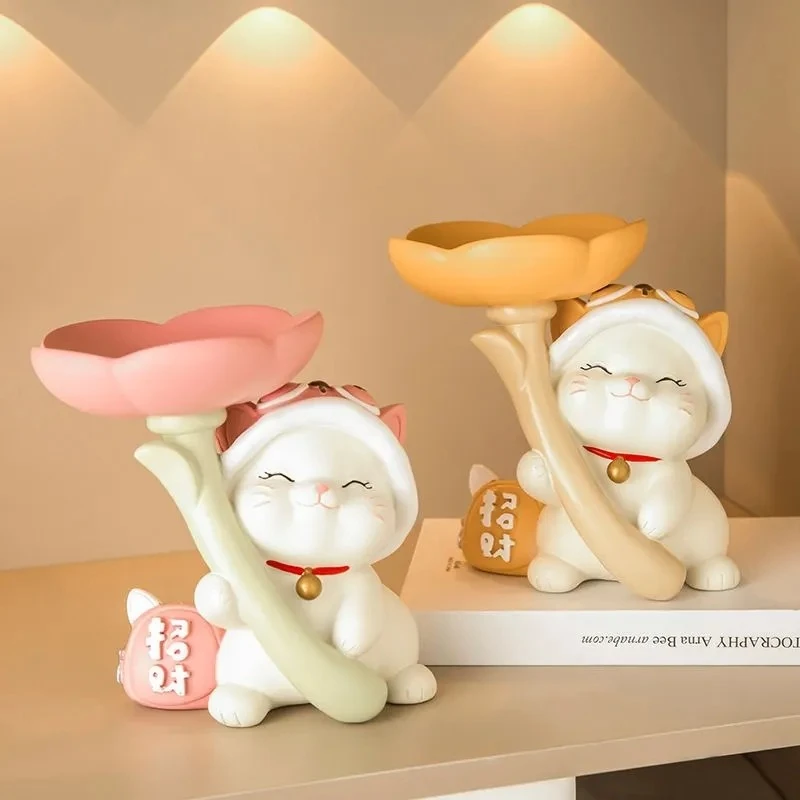 简约现代风树脂招财猫摆件落地钥匙收纳乔迁生日礼物情侣闺蜜领导
