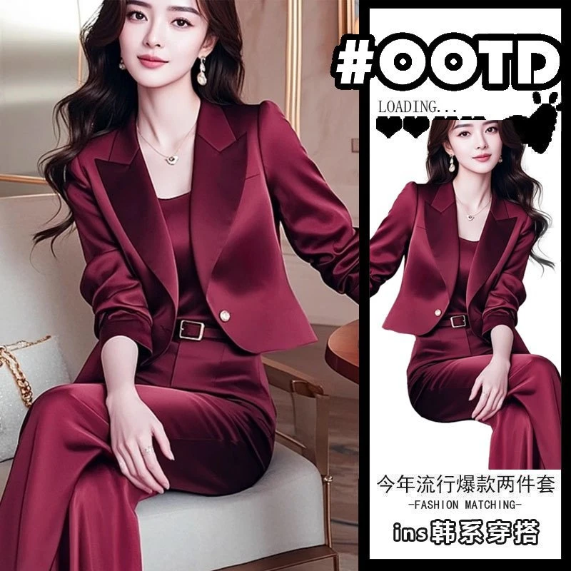 单件/盐系轻熟装高级感大方得体气质时尚酒红色西装外套百搭职业
