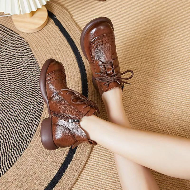 A162清仓牛皮秋冬舒适厚底单靴软底妈妈鞋女鞋真皮女短靴