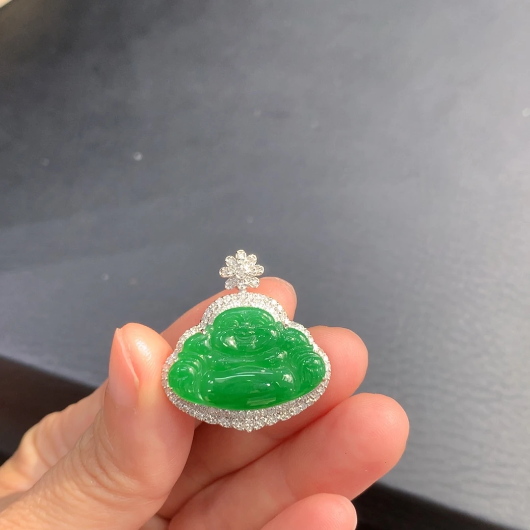 翡翠18K金镶嵌吊坠(不含链)