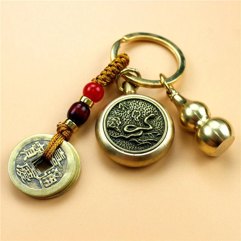 黄铜转钱手把件越转越有钥匙扣十二生肖本命年葫芦五帝钱挂件挂饰