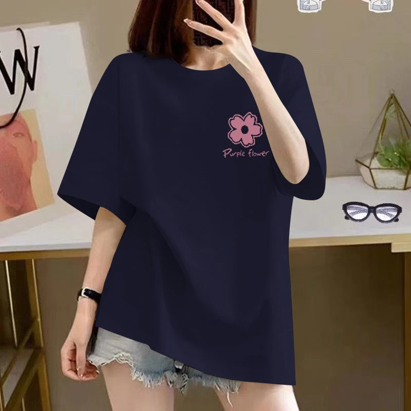 2025新款纯棉短袖T恤女洋气时尚百搭大码胖mm宽松纯棉显瘦上衣女