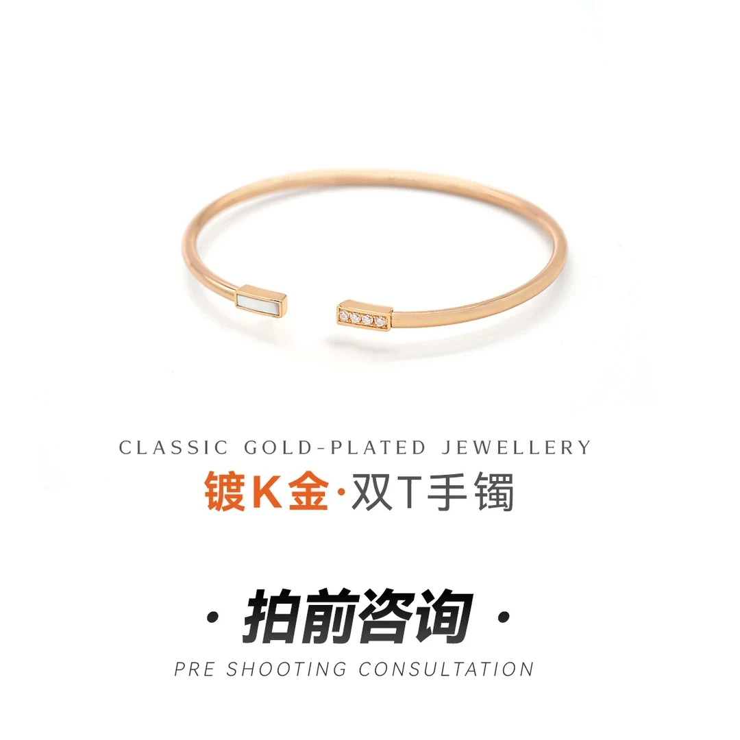 合金手镯 【字母双踢手镯】镶钻韩版时尚小众百搭精致