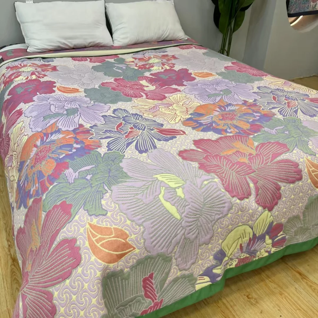 【910彩色大花230×250cm】～多层纱布棉四季床盖加大多功能双面亲肤