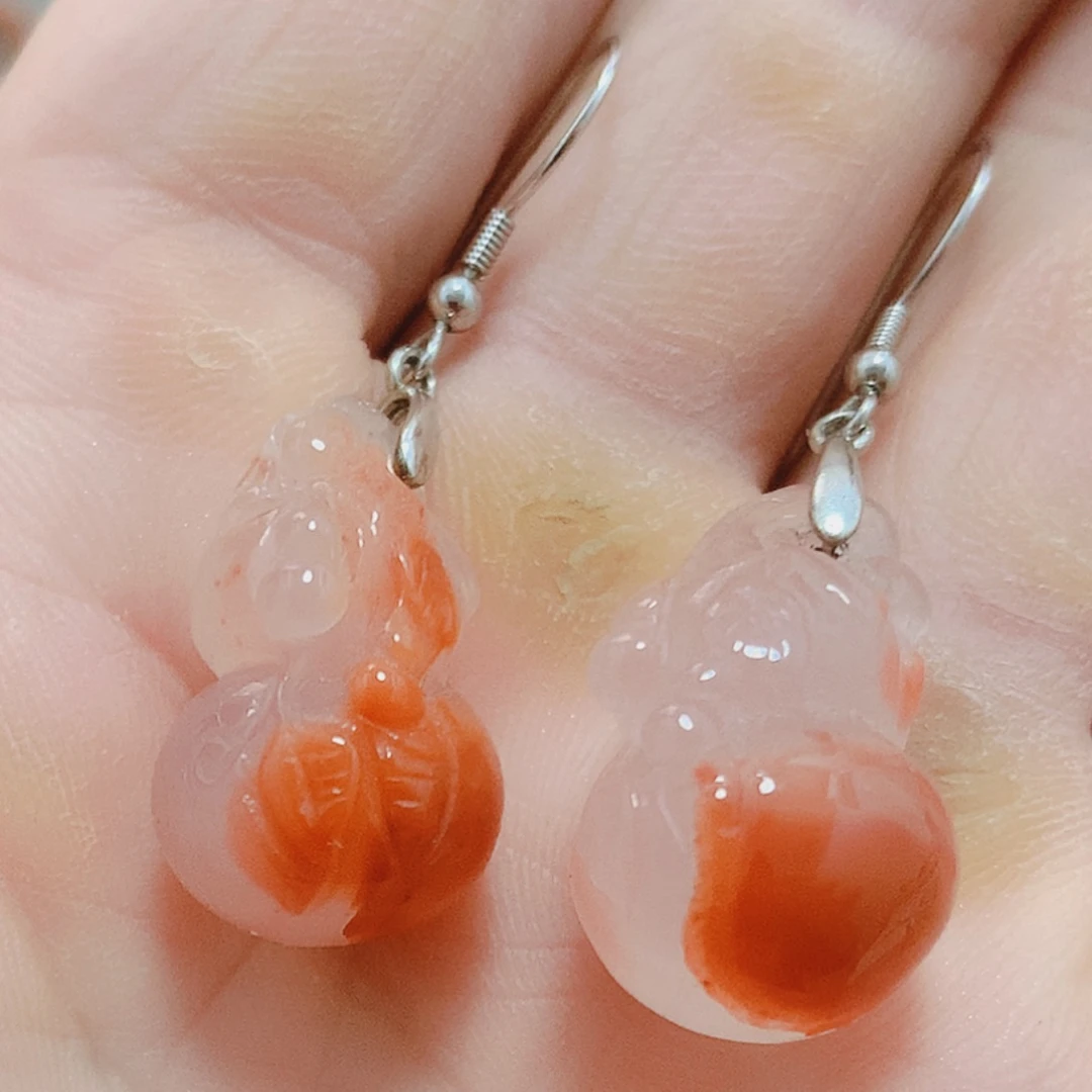 南红玛瑙银S925镶嵌耳坠