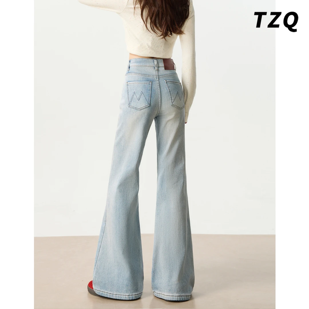 浅色微喇叭牛仔裤女新款2025爆款秋冬加绒高腰显瘦加绒弹力阔腿裤