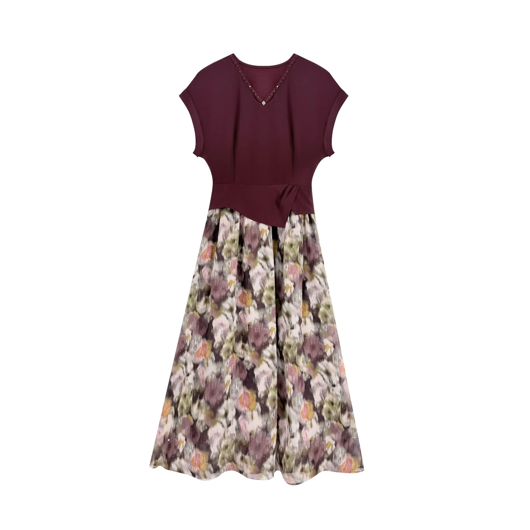 （一一）【朱砂红】法式印花无袖显瘦气质连衣裙-T05023