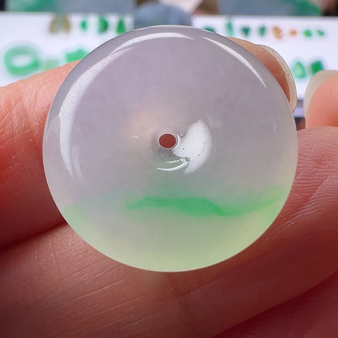 翡翠未镶嵌颈饰翡翠冰飘金丝绿平安扣卡21.7