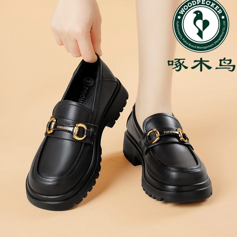 啄木鸟品牌乐福鞋女款爆款2025新款官方正牌真皮女鞋牛皮乐福鞋女