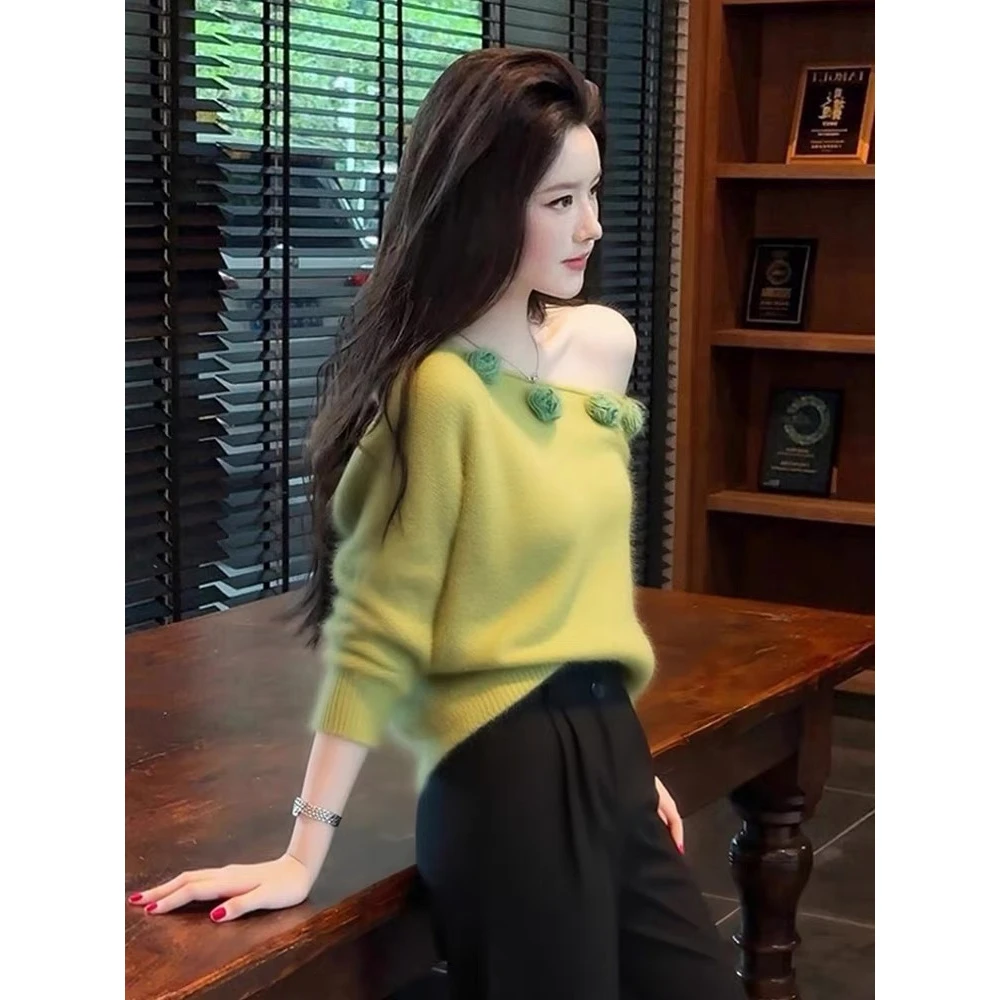 奶系慵懒针织上衣女秋冬气质设计感温柔风法式小众时尚打底休闲服