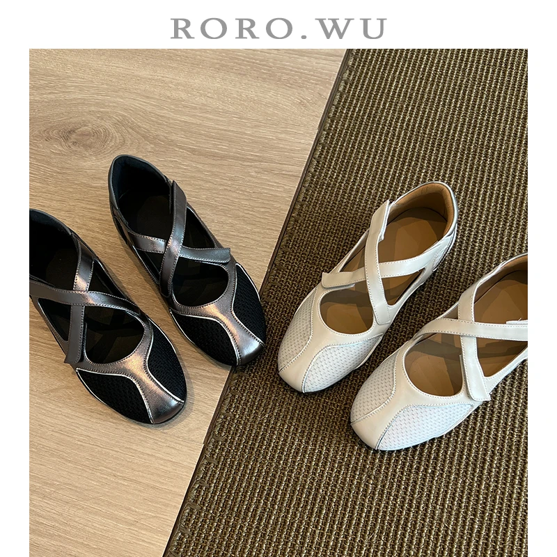 娆娆吴·羊皮运动风玛丽珍内增高圆头芭蕾舞简约单鞋T512