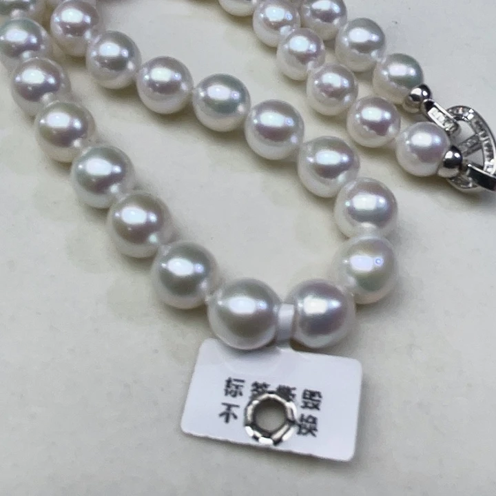 银S925镶嵌颈饰淡水珍珠卡10➕高品极强光白炫半粉半青毕业级