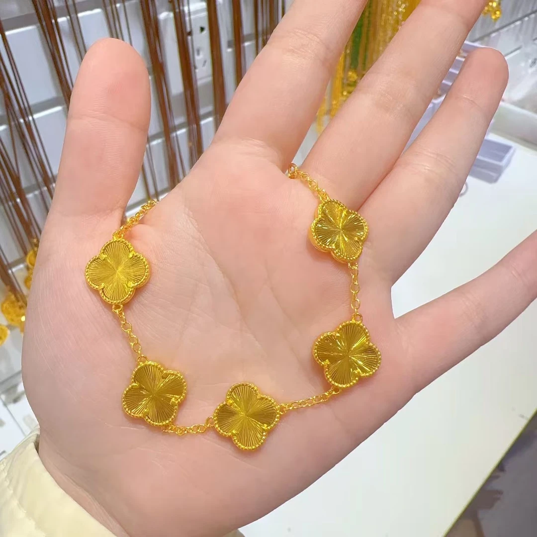 铜合金手链 精工镭射面四叶草五花手链时尚轻奢简约
