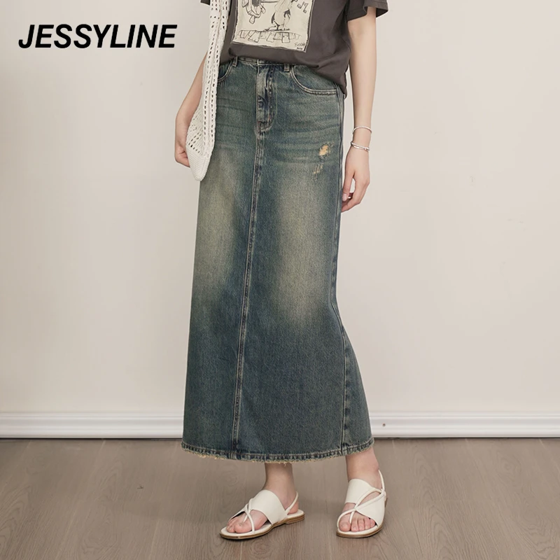 jessyline秋季新款 杰茜莱高腰牛仔a字半身裙 432112115