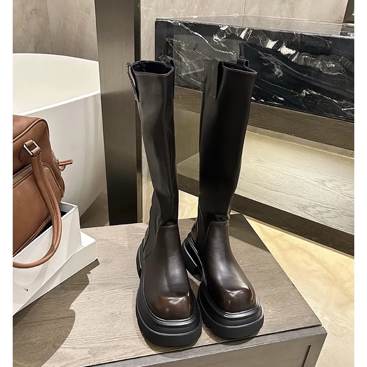 SUSU 百搭时尚厚底不过膝高筒骑士长靴 6-01四前中1