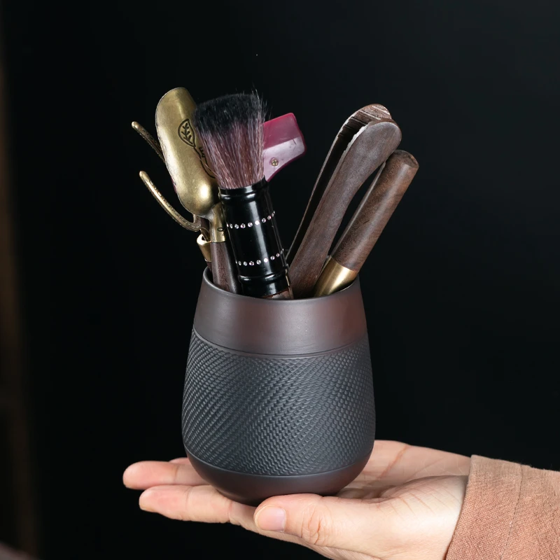 紫陶茶道六君子功夫茶具配件黑檀实木茶夹茶刷刮茶勺泡茶工具套装