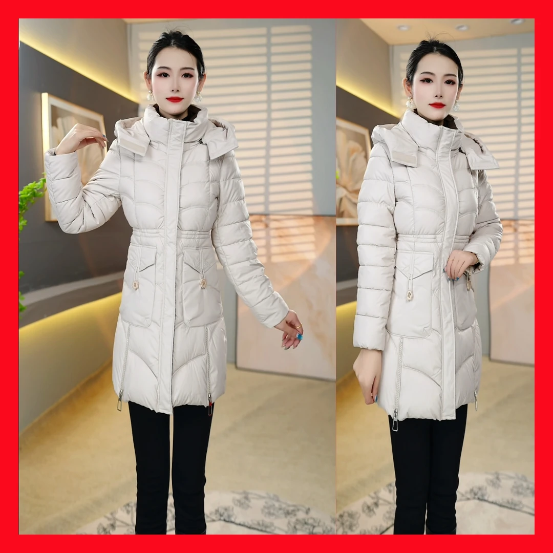 [棉服]85新款宽松纯时尚保暖冬季棉袄连帽加厚棉衣外套女中长款