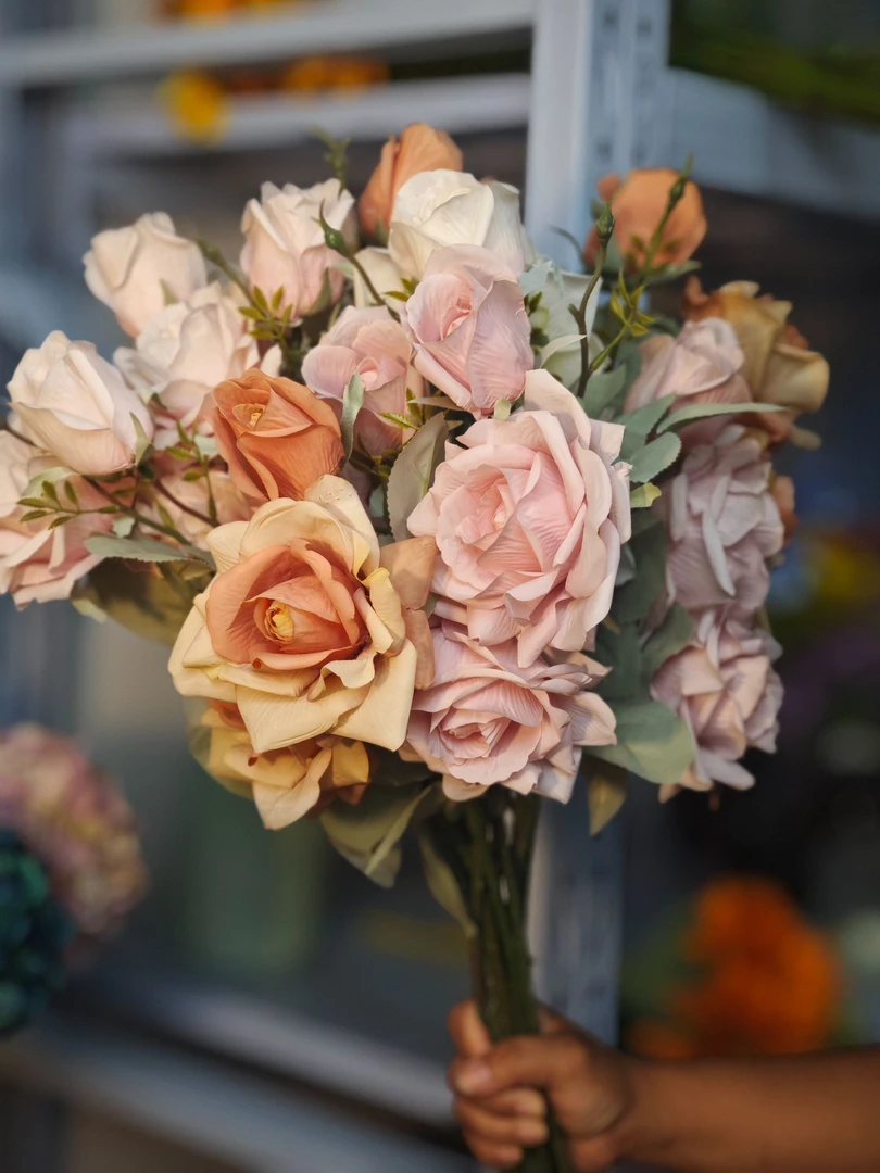 3头大玫瑰仿真花婚庆玄关餐桌客厅家居酒店装饰摆件摄影道具